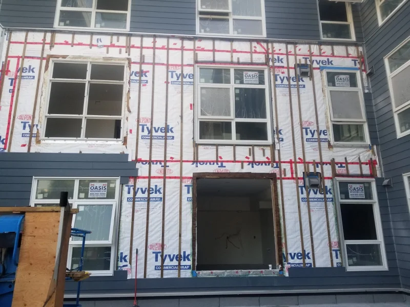 Building envelope wall assembly under construction in Vancouver