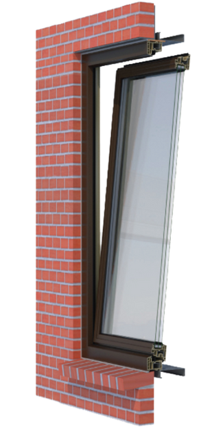 Euro 11300 tilt-turn window fully open for ventilation in commercial building